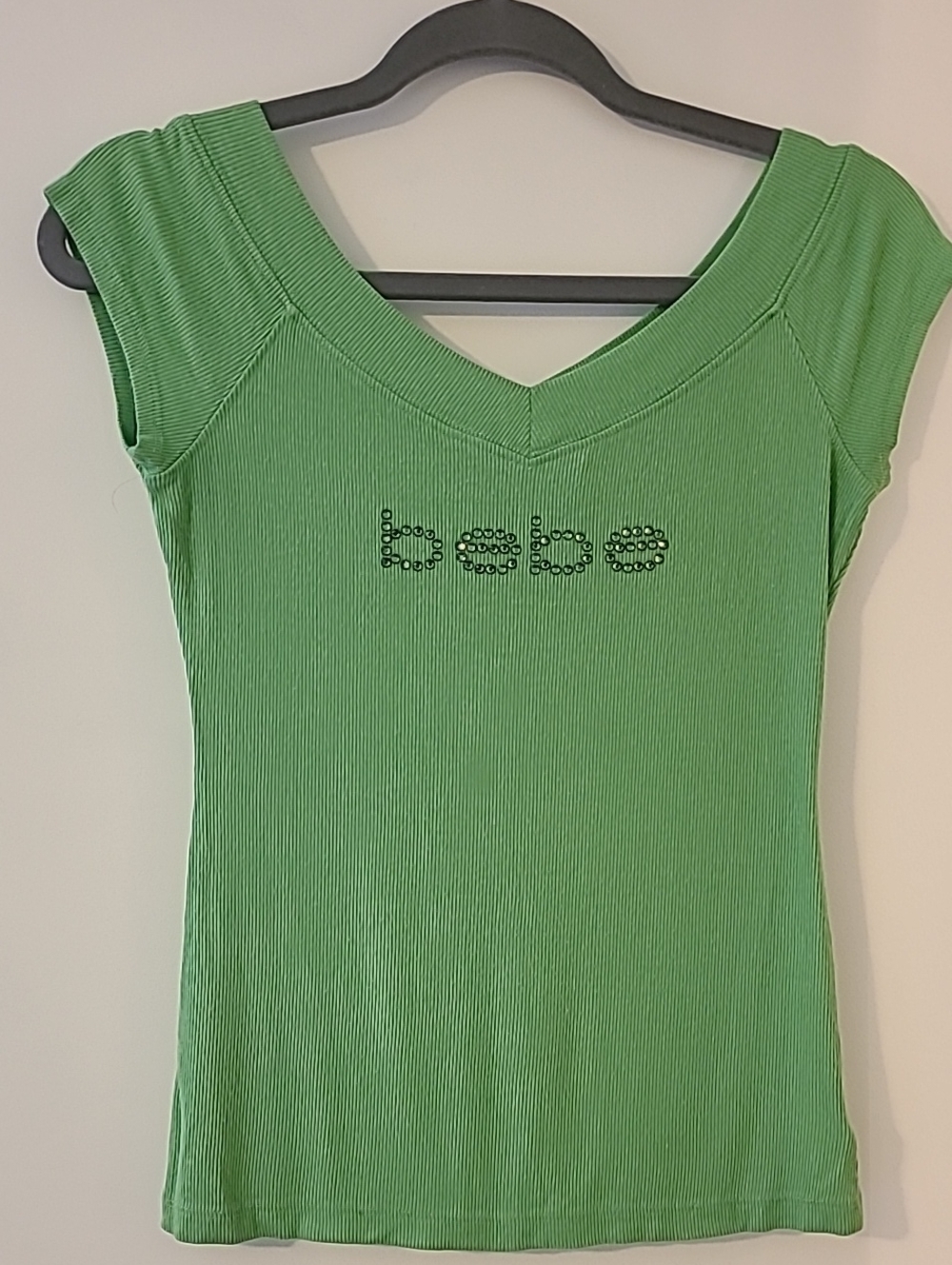 Vintage Y2K Bebe Rhinestone Logo Top Lime Green Bella McBling Bimbo-core